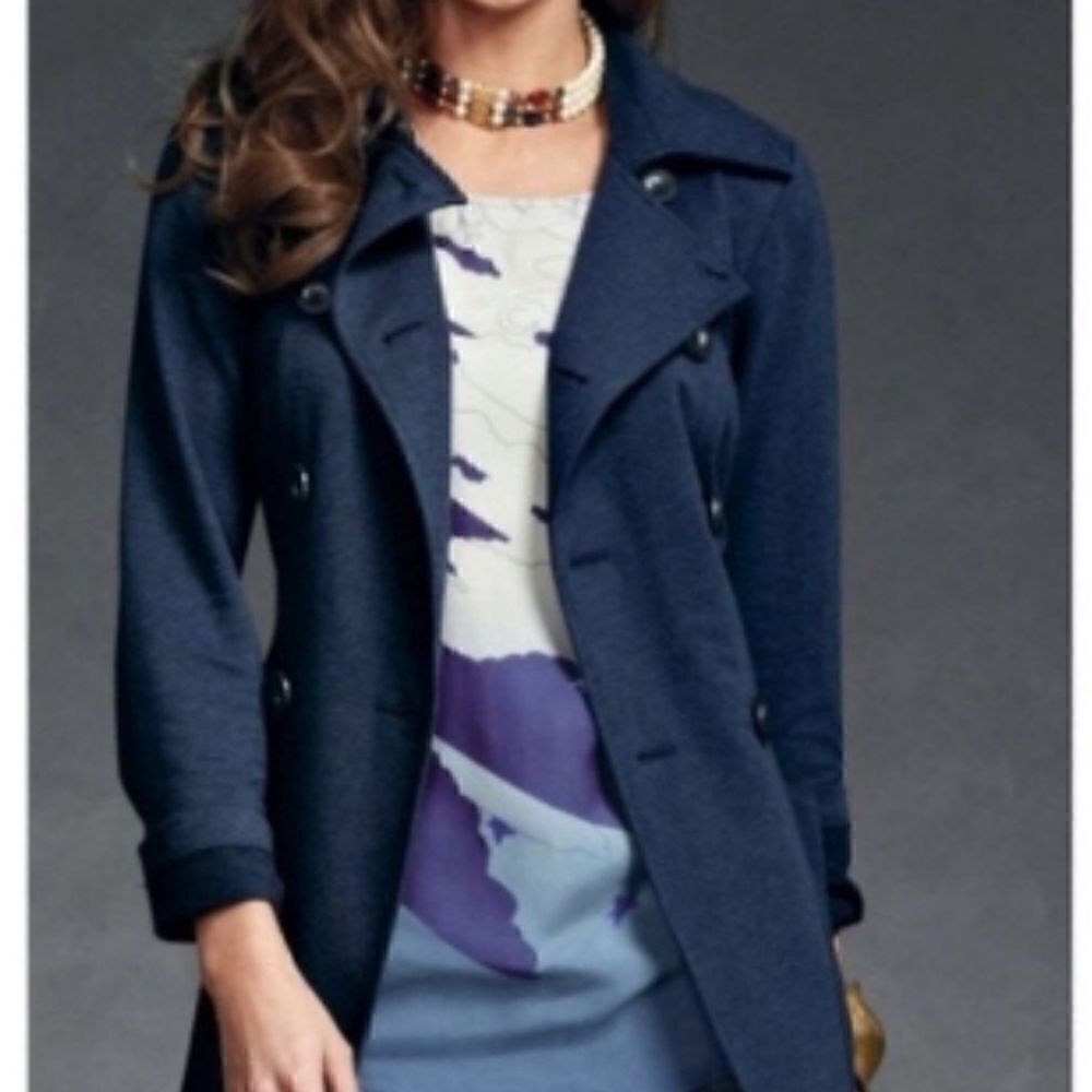 Cabi Double Breast Button All Day Trench Coat Size Medium Navy Blue